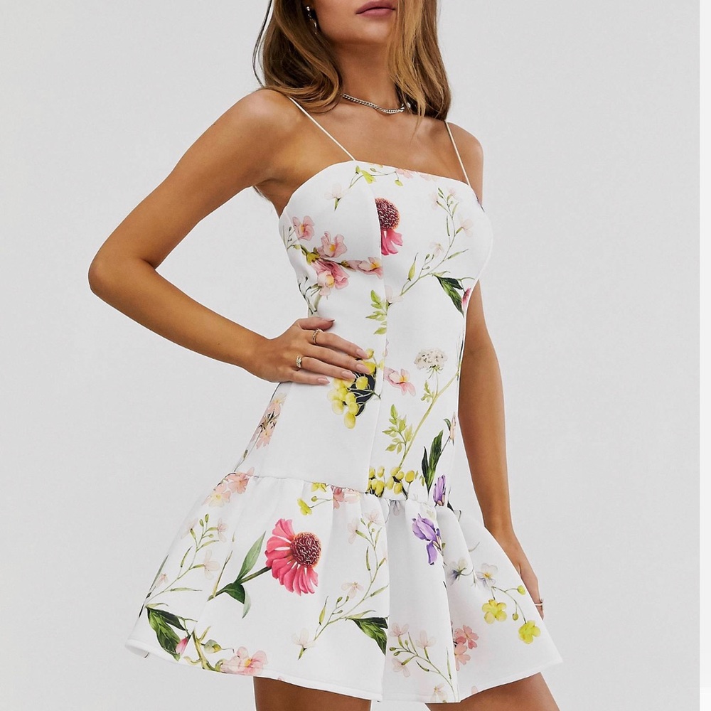 ASOS DESIGN BOTANICAL FLORAL MINI SKATER DRESS